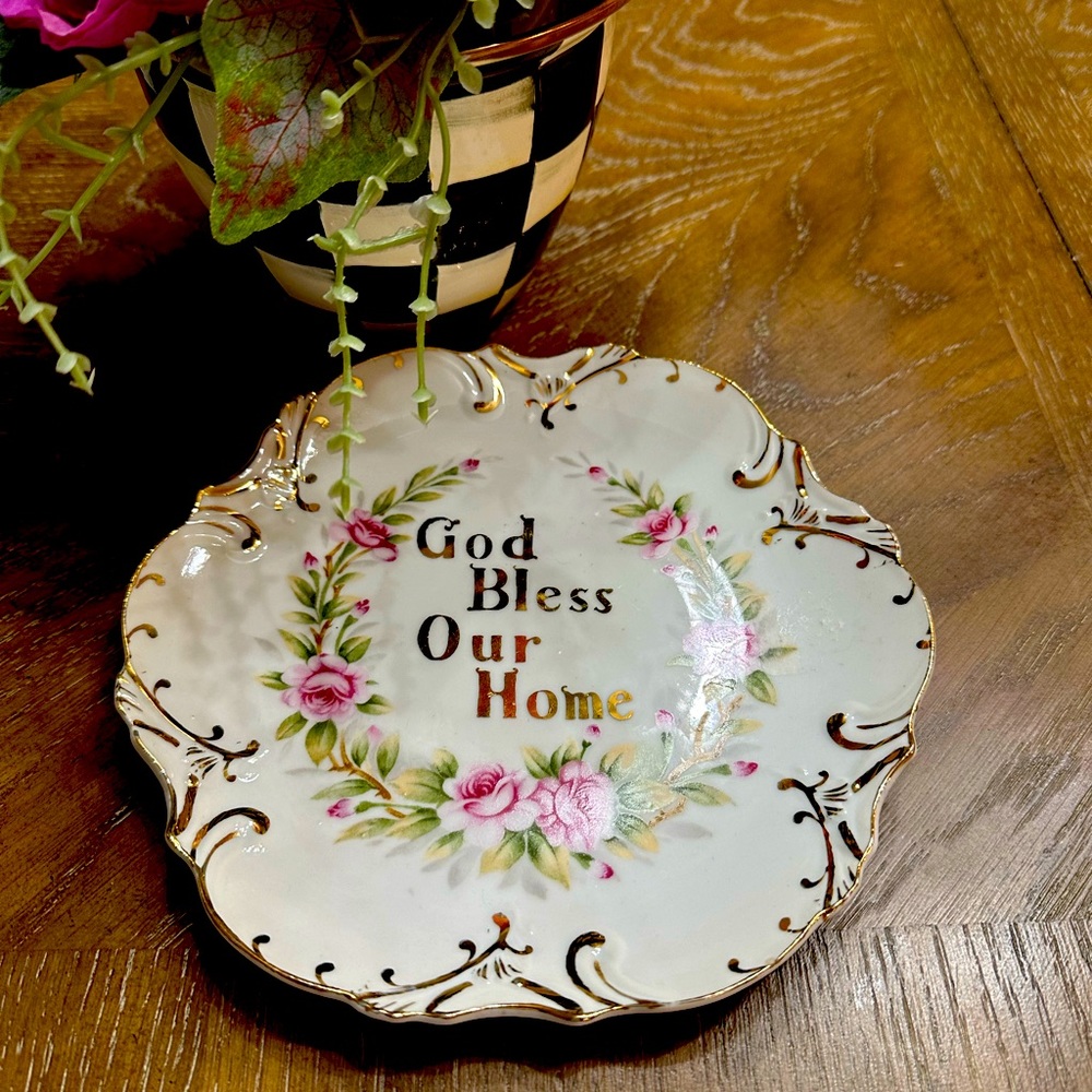 Antique LEFTON China God Bless Our Home plate